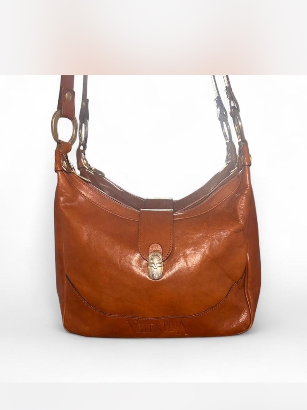 Valentina Leather Shoulder Bag in Cognac